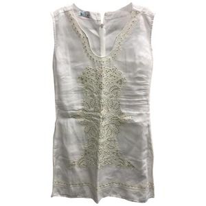 BINDI EMBROIDERED CREME LINEN DRESS M